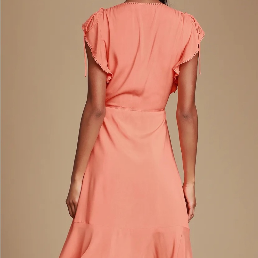 *NWT* Lulus Adeleine Peach Wrap Midi Dress - Picture 4 of 11